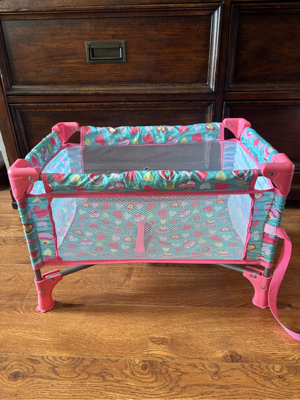 Pink & Teal Heart Print Doll Playpen - Kids Toys